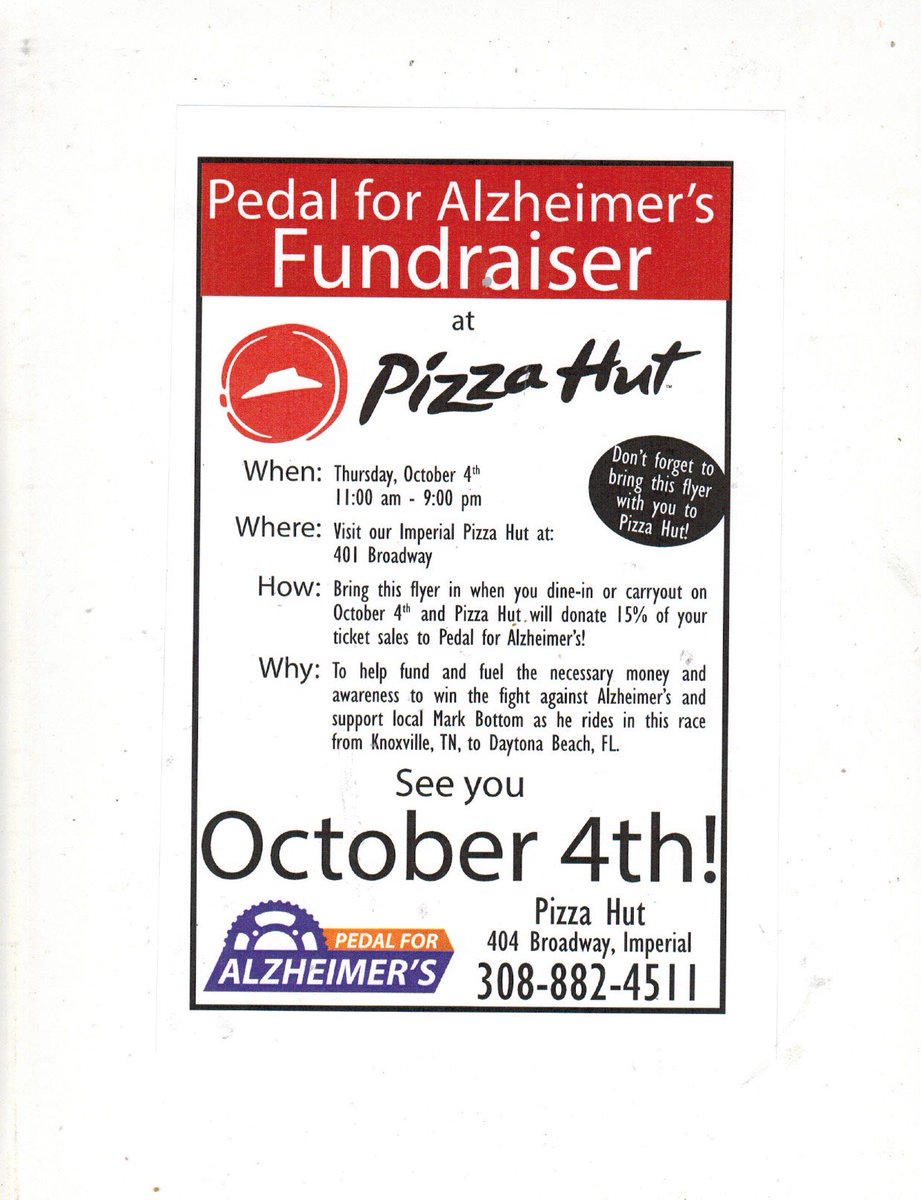 sfcmb2011's tweet photo. PIZZA DAY TOMORROW. We have had dozens of shares and retweets, thanks so much everyone for helping get the word out...@pizzahut (Imperial), @ccs_longhorns , @PCS_Pride and @pedalforalz . Goes from 11:00-9:00pm.🍕🍕 #worthycause #defeatalzheimers #togetherwewillwin https://t.co/chLTlSF4bv