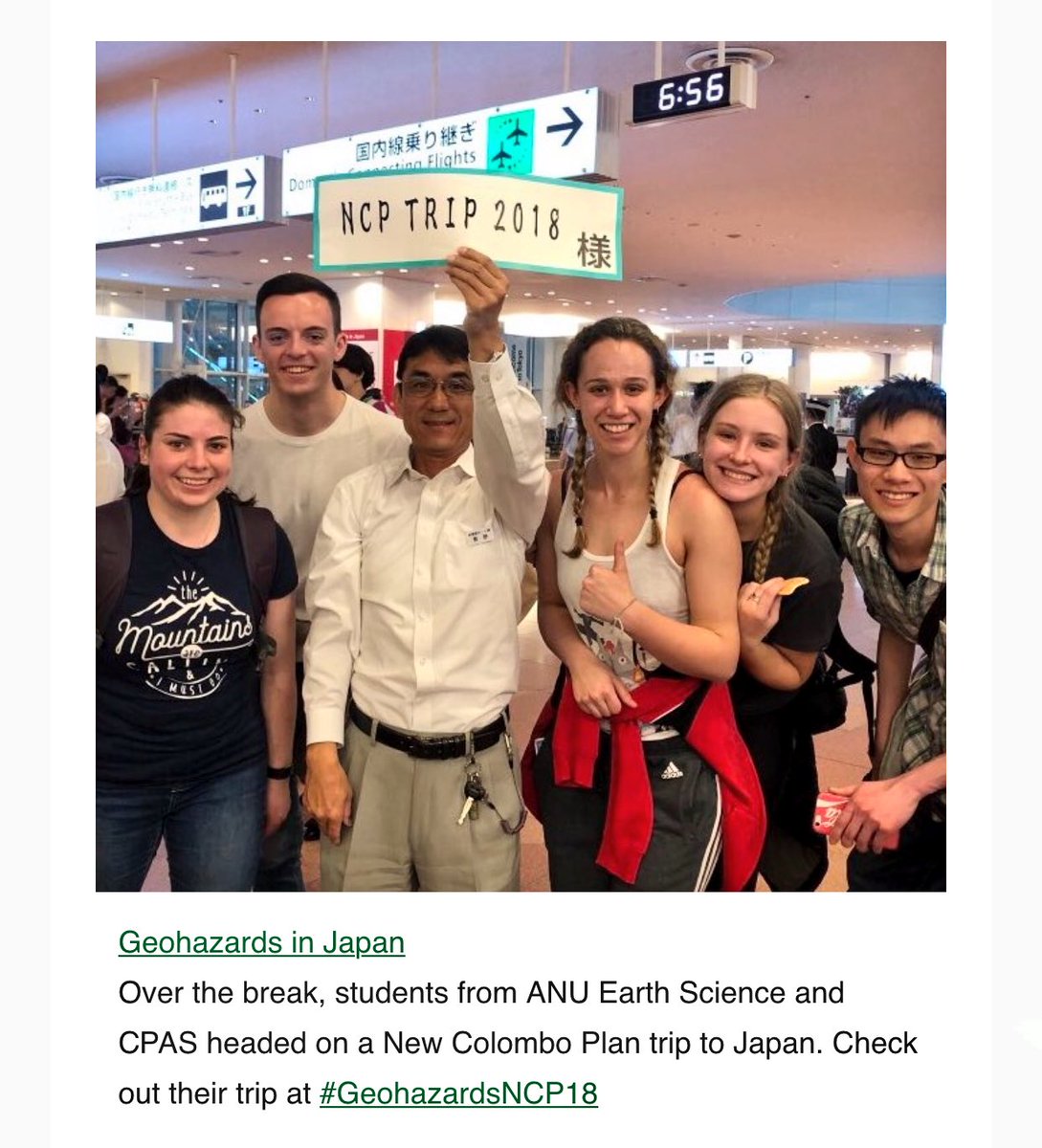 luke_hillsley's tweet photo. We made it into the @ANU_CPAS newsletter! #famous! But on a serious note, we learned so much and couldn't thank @dfat and @NewColomboPlan enough for helping us to not only learn a bunch, but to also make friends that I'm sure I'll keep 🤗 #GeoHazardsNCP18 #Japan #travel #ANU https://t.co/ULUs7gsYNV