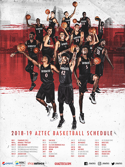 Here's your first 👀 at the new <a href="/Aztec_MBB/">San Diego State Men's Basketball</a> schedule poster! Retweet if you're excited for the season to begin! 

Order season tickets: bit.ly/2OBPtwg

Order 6-game holiday packs: bit.ly/2Ro5Dbg
