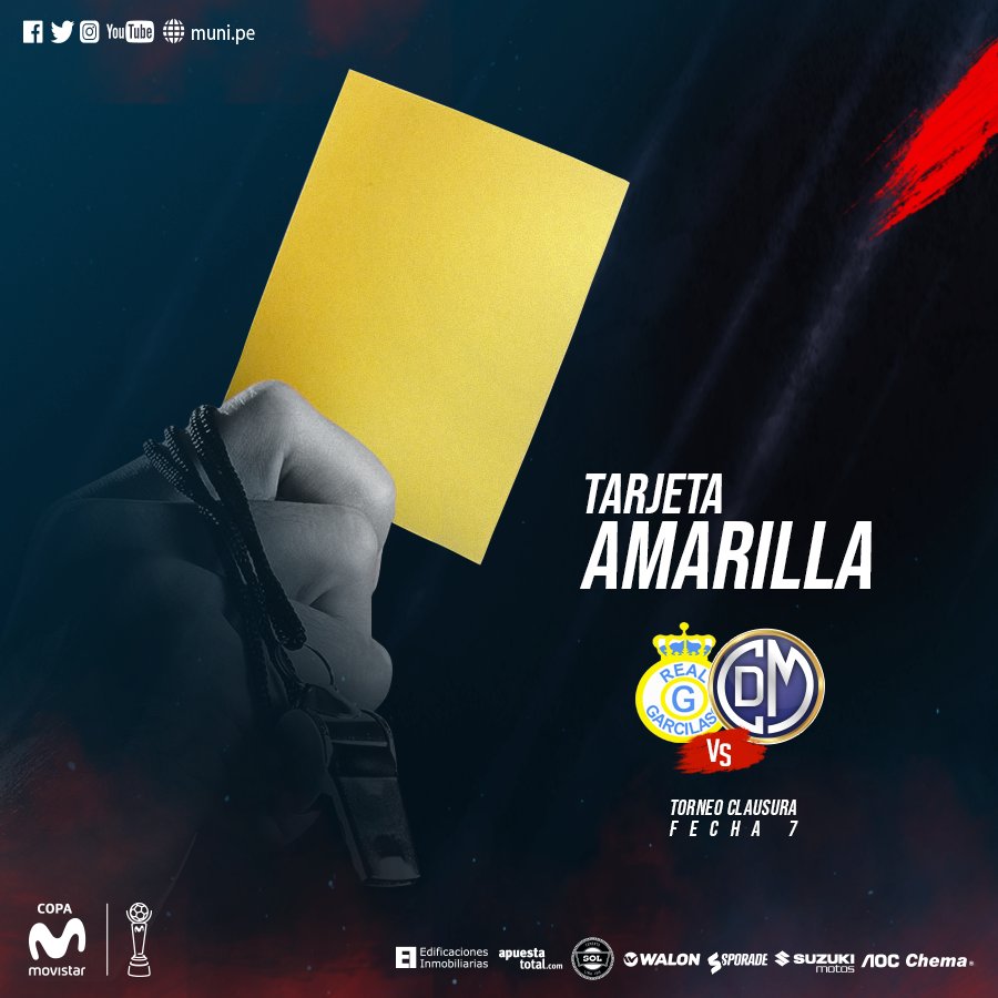CCDMunicipal's tweet photo. #TorneoClausura2018
#RGvsCDM
Cartulina amarilla para R. Guarderas (8)
⏱45+2’
Real Garcilaso (2) vs (3) Deportivo Municipal
#EchaMuni
#UnaFranjaUnaPasión
#LaHistoriaLaEscribimosJuntos https://t.co/5EvJIsLSdS