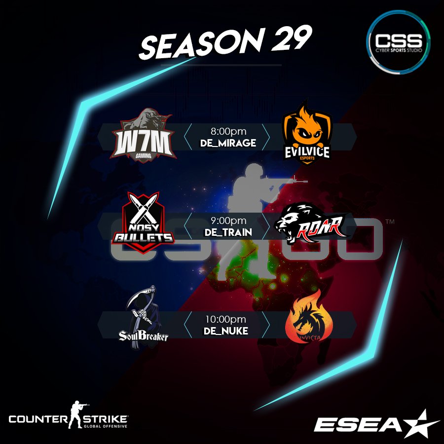 csportstudios's tweet photo. Hoy tenemos 3 matchs por la liga @ESEA la cita ya está hecha, los esperamos desde las ⏰ 20:00 hrs.

#W7WGaming 🇧🇷  🆚 @evilvice_esport 🇨🇱 
#NosyBullets 🇵🇪 🆚 #Roar_Gaming 🇵🇪 
#SoulBreaker 🇵🇪 🆚 #Invicta 🇵🇪 

🎥 https://t.co/AUlCIz0NOT
🎥 https://t.co/oeGc3LnJM9 https://t.co/ozbblBXIR5