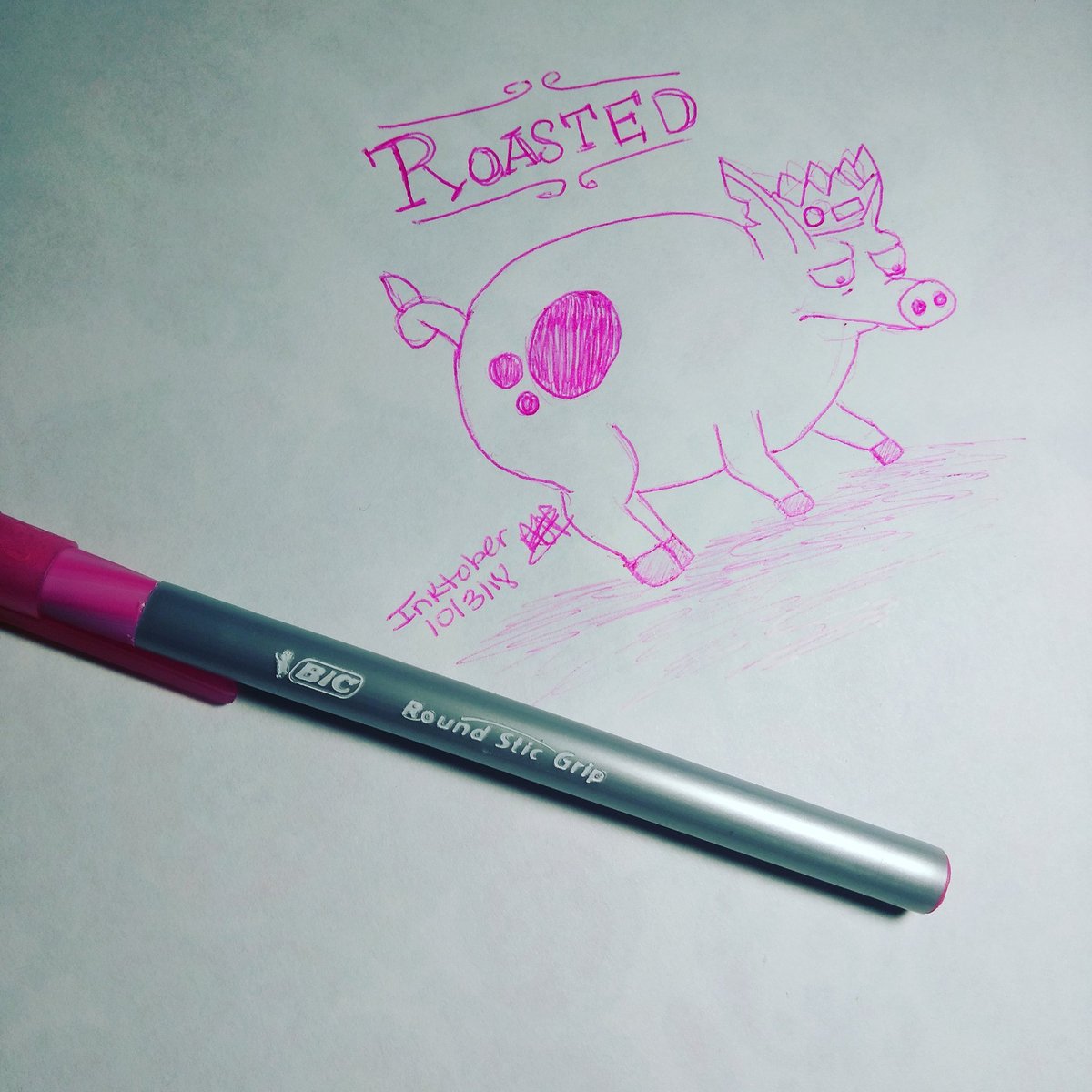 MissArtdabbler's tweet photo. Inktober day 3 #Prince #Merkimer got #Rousted by #Luci! #disenchantment #inktober2018 #aoeinktober2018 #pig #pink #pen #inktober https://t.co/v1QemPW6Et