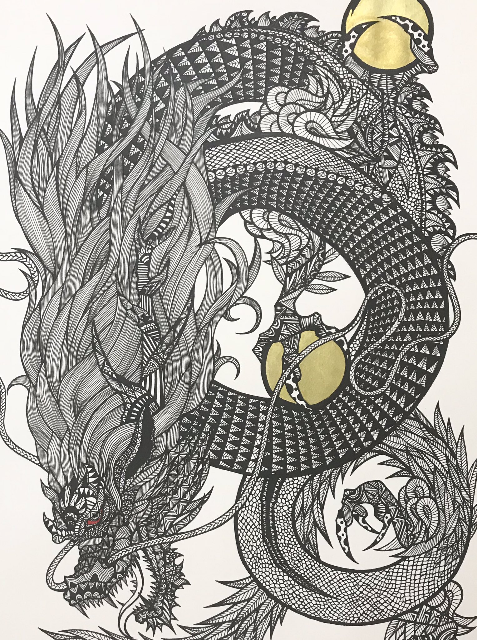ボールペンアート「雲龍」イラスト原画 ボールペンアート「雲龍」イラスト原画 妙心寺 雲龍図 八方