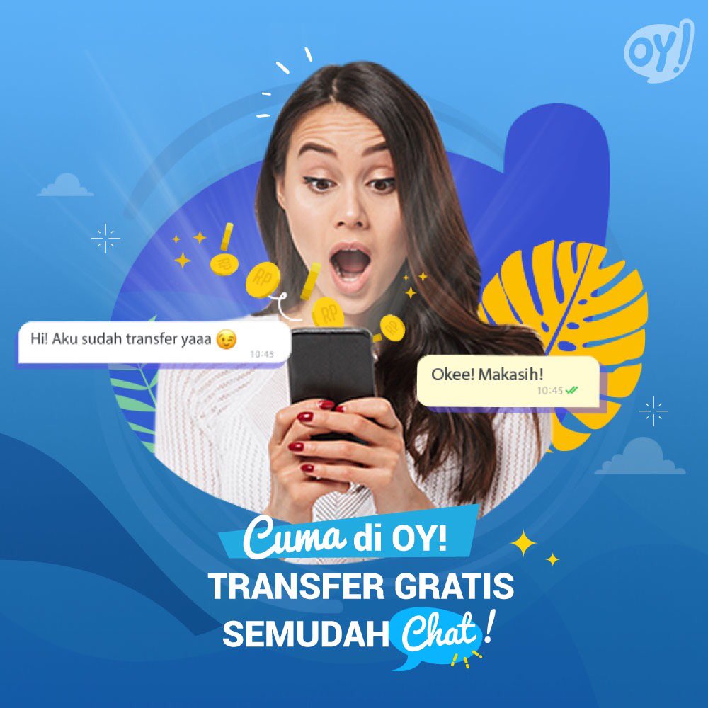 OYIndonesia's tweet photo. Sekarang bukan jamannya lagi transfer gratis tapi harus pindah-pindah aplikasi! Cukup daftarin kartu rekeningmu dan nikmati kemudahan fitur transfer di dalam chat 😎

Download OY! sekarang juga di Android dan iOS! https://t.co/DrBERdss6J