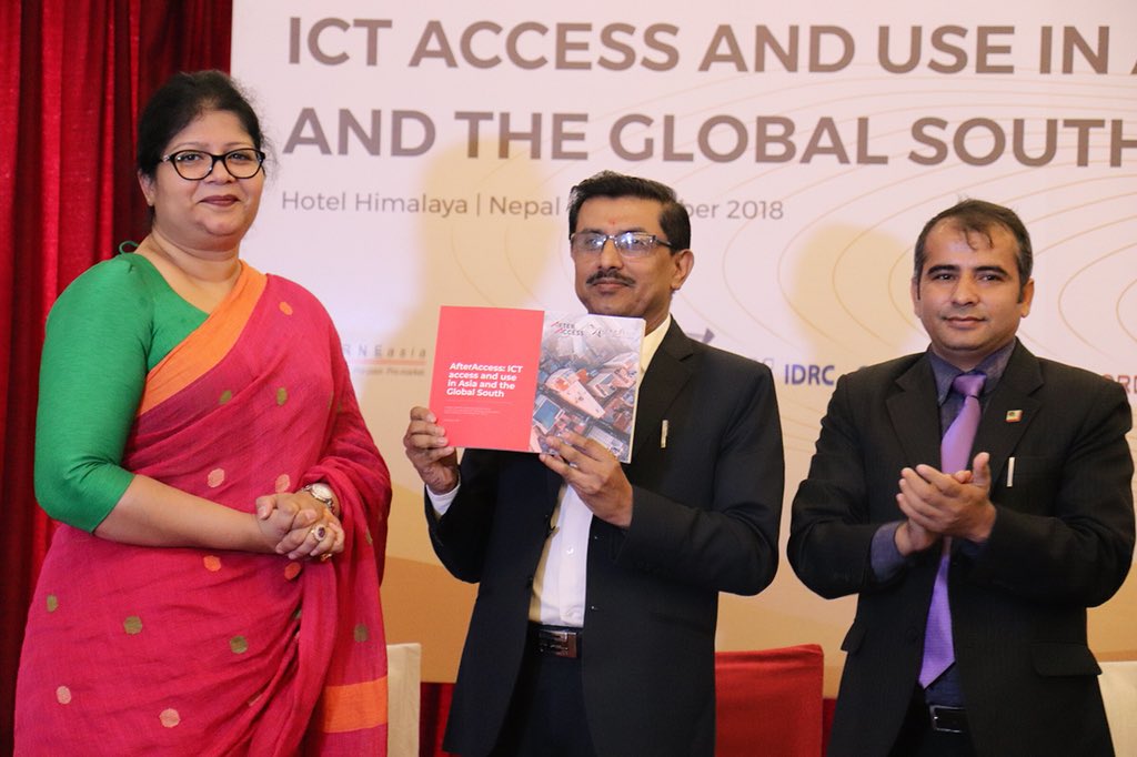 Helani Galpaya, Birendra Kumar and Babu Ram Aryal during official unveiling of AfterAccess Asia report