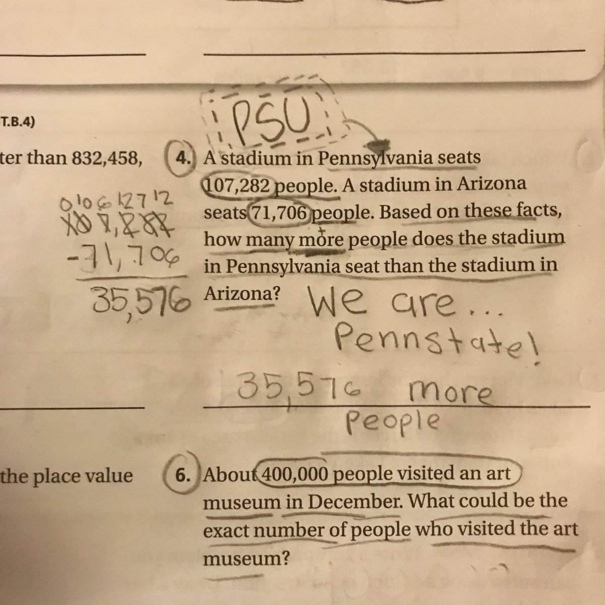MerrittMcGlynn's tweet photo. When your kid is suddenly excited about her 4th grade math homework. #futuremathlete #WeAre #107kStrong @psufootball @coachjfranklin @JohnCUrschel https://t.co/c74dqo0VYd