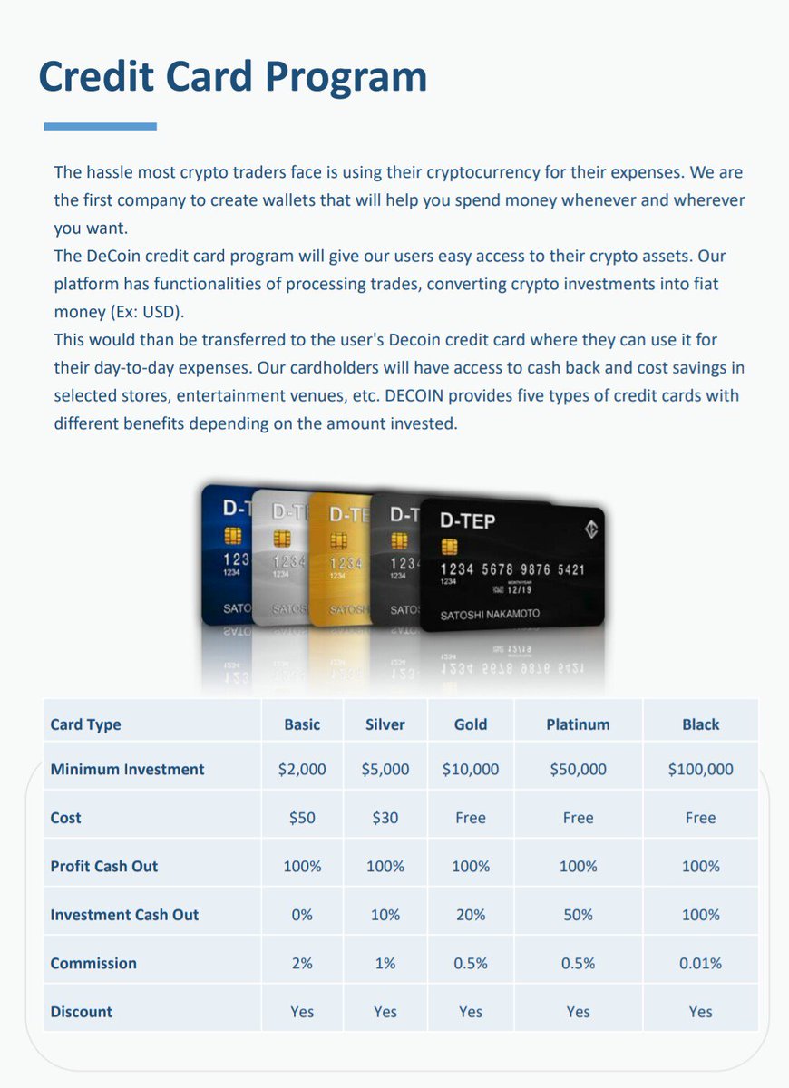 decoin_io's tweet photo. We are the first company to create wallets that will help you spend money whenever and wherever you want. Our credit card program will give our user easy access to their crypro assets. Our platform has functionalities of processing trades, converting crypto investments into fiat https://t.co/SpHpA4iU9A