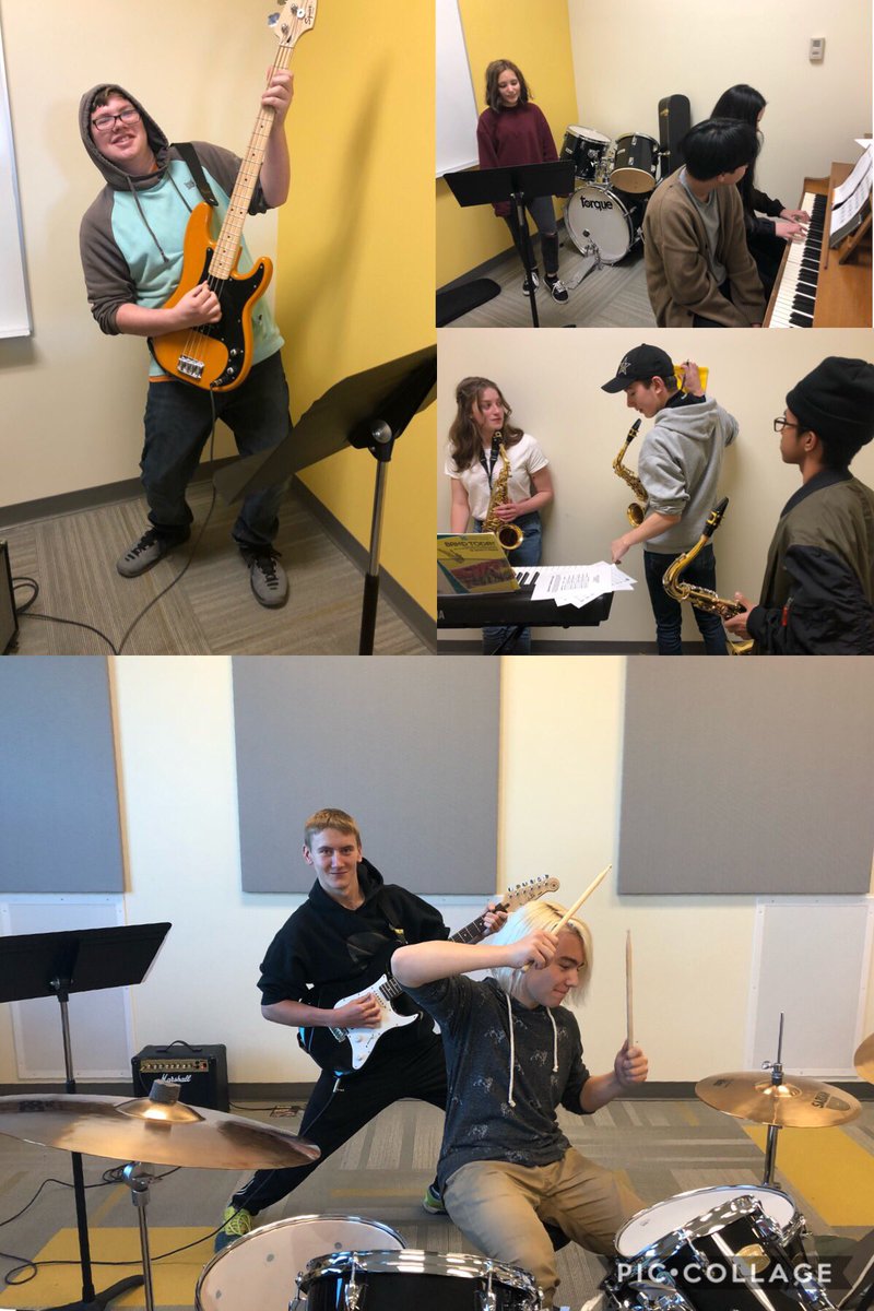 MusicwithMme's tweet photo. @JP2GP grade 10 students are working hard to prepare for the #cbcmusicclass challenge!! Loving using JPII practice rooms for focused work! Check out the concentration on those sax’s! @GPCSD @JP2GP @littlekidsrock @musicalfutures https://t.co/D8PTzHOhvj