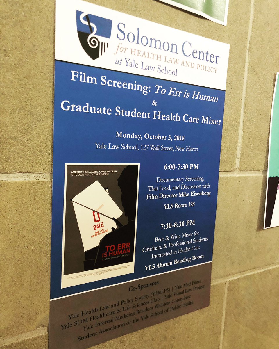 ToErrIsHumanDoc's tweet image. Tonight we screened #ToErrIsHumanDoc at @YaleLawSch @SolomonCtrYLS and it was one of those nights that keeps us motivated. Twice as many people than expected (had to switch rooms to accommodate!) and it was full of energy for the entire film all the way through the discussion.