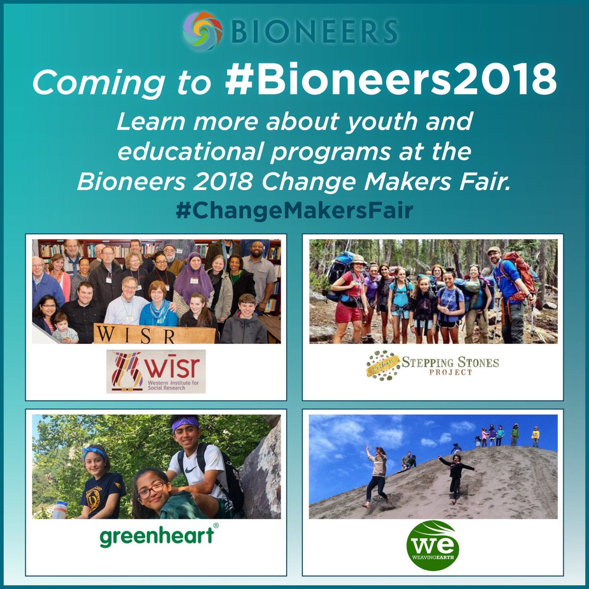 Bioneers (@bioneers) on Twitter photo The #Bioneers2018 (FREE!) #ChangeMakersFair will be filled with exciting exhibitors. Check out these incredible world-changing groups. Learn more: bit.ly/2xzLjLH <a href="/WISRBerkeley/">WISR</a> <a href="/GreenhrtTravel/">Greenheart Travel</a> <a href="/WeavingEarth/">Weaving Earth</a> The #Bioneers2018 (FREE!) #ChangeMakersFair will be filled with exciting exhibitors. Check out these incredible world-changing groups. Learn more: bit.ly/2xzLjLH <a href="/WISRBerkeley/">WISR</a> <a href="/GreenhrtTravel/">Greenheart Travel</a> <a href="/WeavingEarth/">Weaving Earth</a>