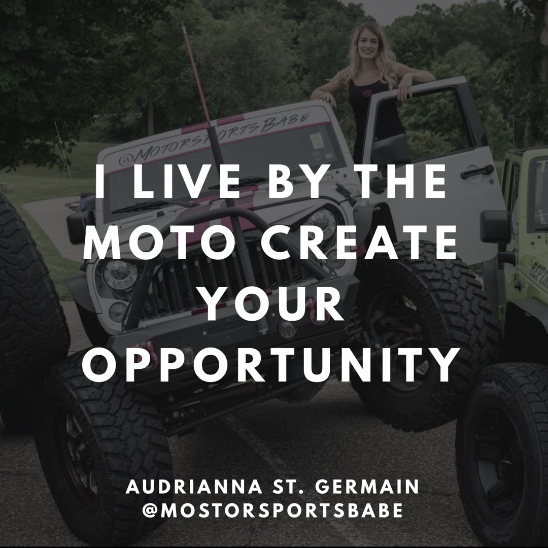 lifecastradio's tweet photo. If it doesn’t exist create it! That’s the Motto Audrianna St. Germain founder of Motorsportsbabe lives by and you should too! 

Listen to her interview https://t.co/Jf1sC47o6t

#quotes #quotestoliveby #quoteoftheday #impact #jeeplife #wrangler #motorsports #motorsportsphotography https://t.co/Fy7UsJBcG3