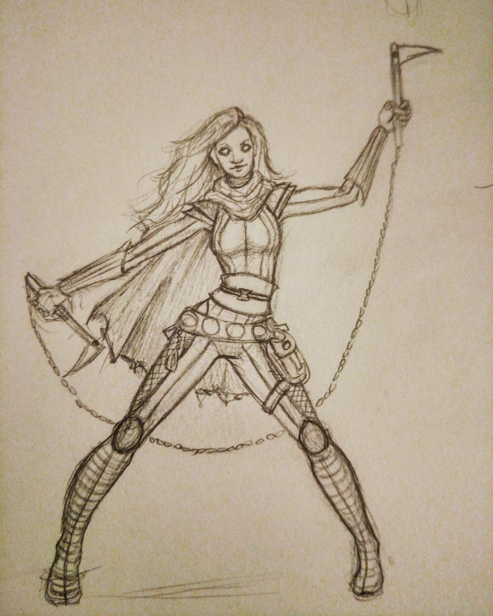 MirandaLeiggi's tweet photo. Doodle for the human rogue I used to play. Had a lot of fun figuring out chained kamas. #dnd #dungeonsanddragons #pathfinder #dnd5e #sketch #characterart #charactersketch #ttrpg #humanrogue #rogue https://t.co/BrzwflOFtg