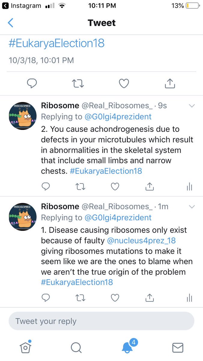 Real_Ribosomes_'s tweet photo. Do you really want someone who just accuses while failing to acknowledge their own issues as president? Someone whose only ability to function is due to cytoplasm. I didn’t think so. Vote Ribosomes in the upcoming election!#EukaryaElection18 https://t.co/NihAoS2qsO