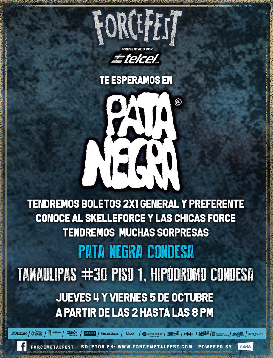 idarocksrevista's tweet photo. Si aún no cuentas con tus boletos para vivir la experiencia Force Fest, todavía estas a tiempo para no quedarte fuera.
Asiste este 4 y 5 de octubre a Pata Negra y adquiere tus entradas al 2X1general y preferente, habrá muchas sorpresas

@forcefestival @LiveTalentMx #ForceFest2018 https://t.co/4XWUZVXpeE