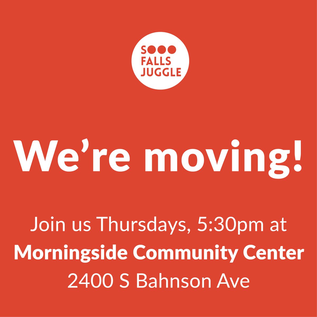 SoooFallsJuggle's tweet photo. Did you know that jugglers migrate? Just like European swallows, the migratory juggler moves to warmer homes in the winter.
Tomorrow will be our first practice session this season at our winter location, Morningside Community Center.
#Comethrowstuff! https://t.co/sTcaaUO3zY