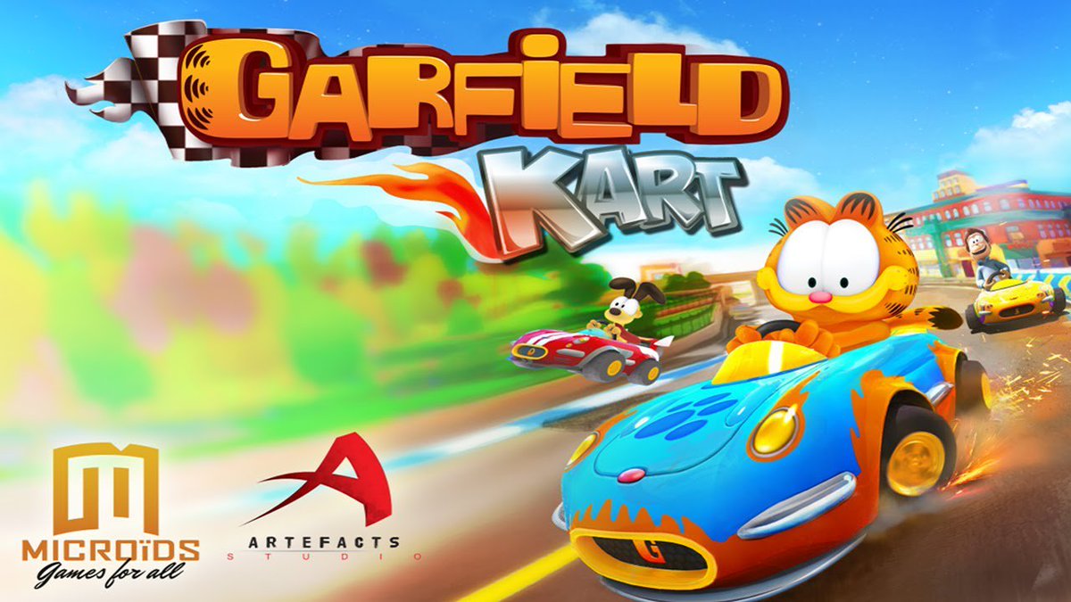 garfkart's tweet photo. Garfield Kart is officially available for iOS, Android, Nintendo 3DS, and Steam!

So what’re you waiting for? Grab that last slice of lasagna and get to the steering wheel! https://t.co/KxLEuMLluV