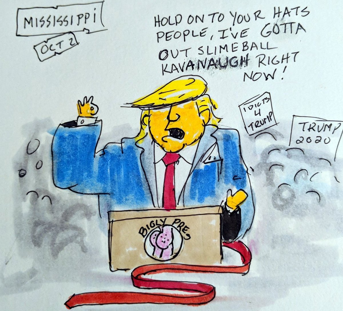 dailytrumptoon's tweet photo. #Trump #MississippiRally #rally #Kavanaugh #KavanaughInvestigation #asshat #mockingvictims #ChristineBlaseyFord #sad https://t.co/Gap8cx5n5N