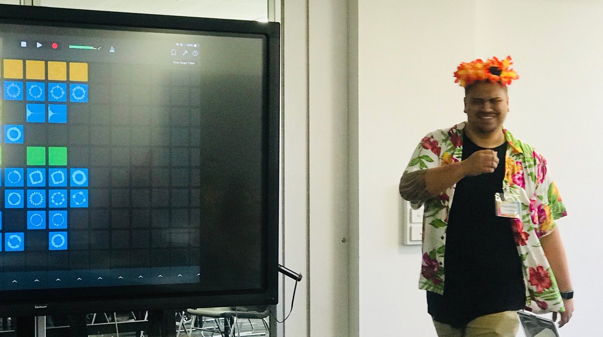 DJ ⁦<a href="/Matua_Heremia/">Matua Heremia</a>⁩ owning it during our session with ⁦<a href="/MrMattHeinrich/">Matt Heinrich</a>⁩. Thank you for an inspirational session- excited to bring GarageBand to the classroom.
