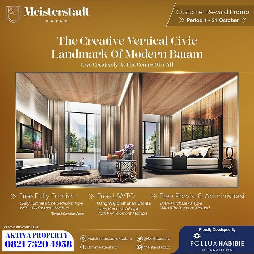 AktivaProperty's tweet photo. CUSTOMER REWARD PROMO OKTOBER 2018 MEISTERSTADT BATAM  - Pollux Habibie
Periode 1-31 Oktober 2018
Info lengkap : 0821 7320 4958 

Ingin investasi.. segera hubungi kami utk pilih unit.. https://t.co/RK0ByJyjJB