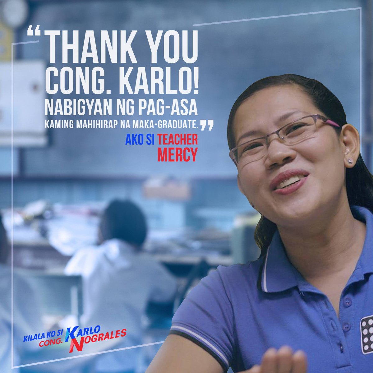 KayaniKarlo's tweet photo. Hindi hadlang ang edad upang matupad ang mga pangarap!

Dahil sa Oplan Kaalam, naging #Kabalikat si Cong. Karlo Nograles ni Teacher Mercy bilang maging isang guro sa kanilang probinsya! Isa ka rin ba sa natulungan ni Congressman? Comment ka na dito! #KNa #karlokabalikat https://t.co/TMwq0iZrQC