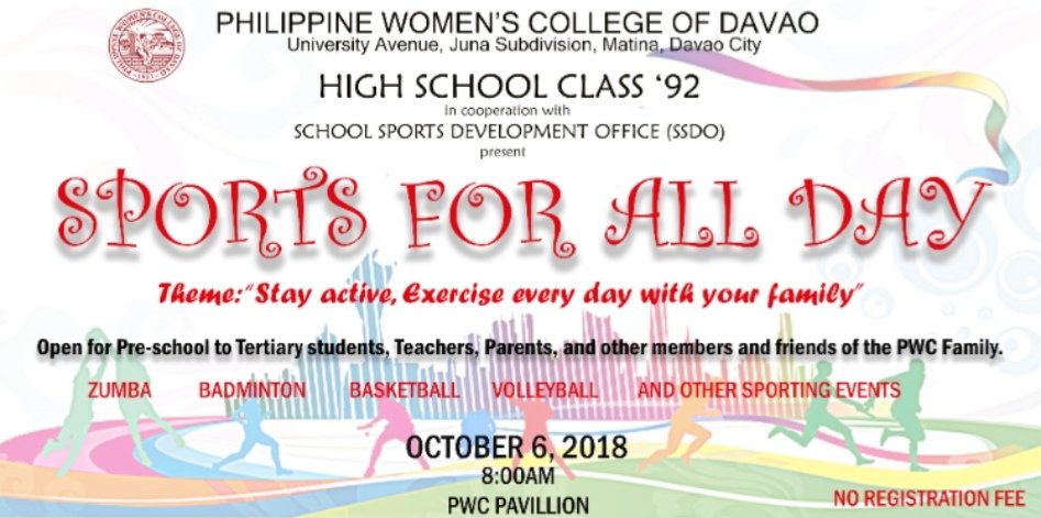 PEQUIVOX's tweet photo. ATTENTION to all Philwomenian personnel, students, parents &amp; friends:

WHAT: Sports for all day (NO REGISTRATION FEE⚠️)

WHEN: October 6, 2018 ; 8AM

For those who are interested, please be in your sports attire. https://t.co/PC5XcDpjN2