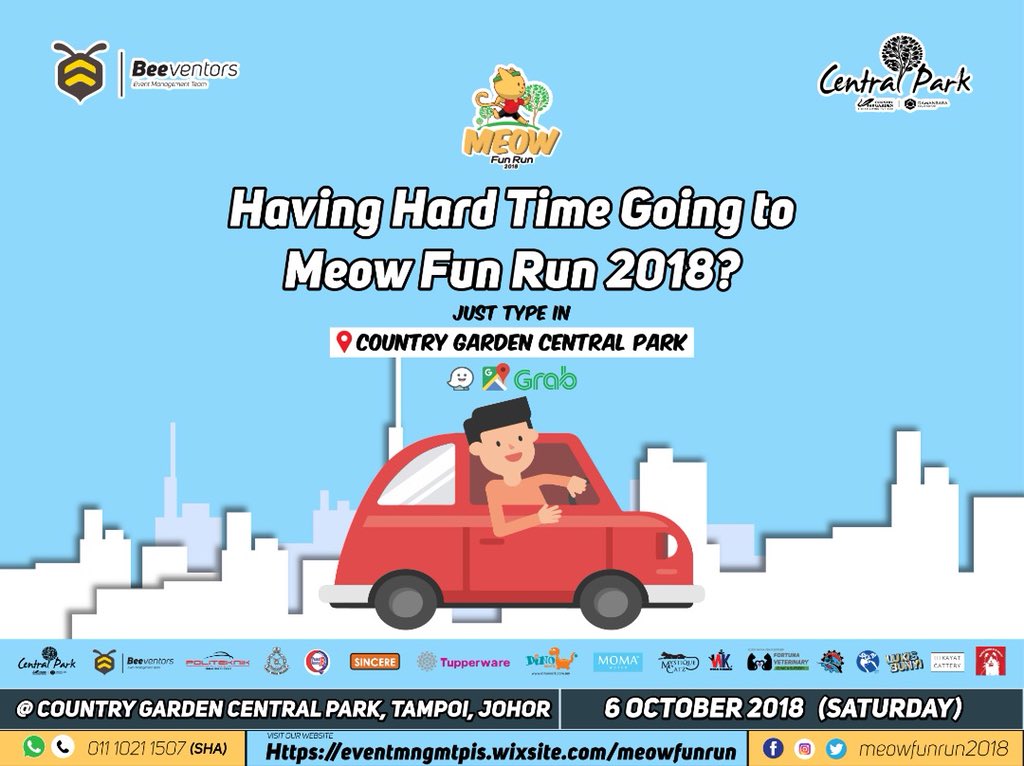 beeventors's tweet photo. Still have no clue where is our official venue ? 🙀 

Dont worry just type in Country Garden Central Park , Tampoi Johor Bahru in your waze , google map &amp; grab application , it will lead you to our venue 😻❤️🐱💙

#MeowFunRun2018 https://t.co/4ka9f8Xk6b