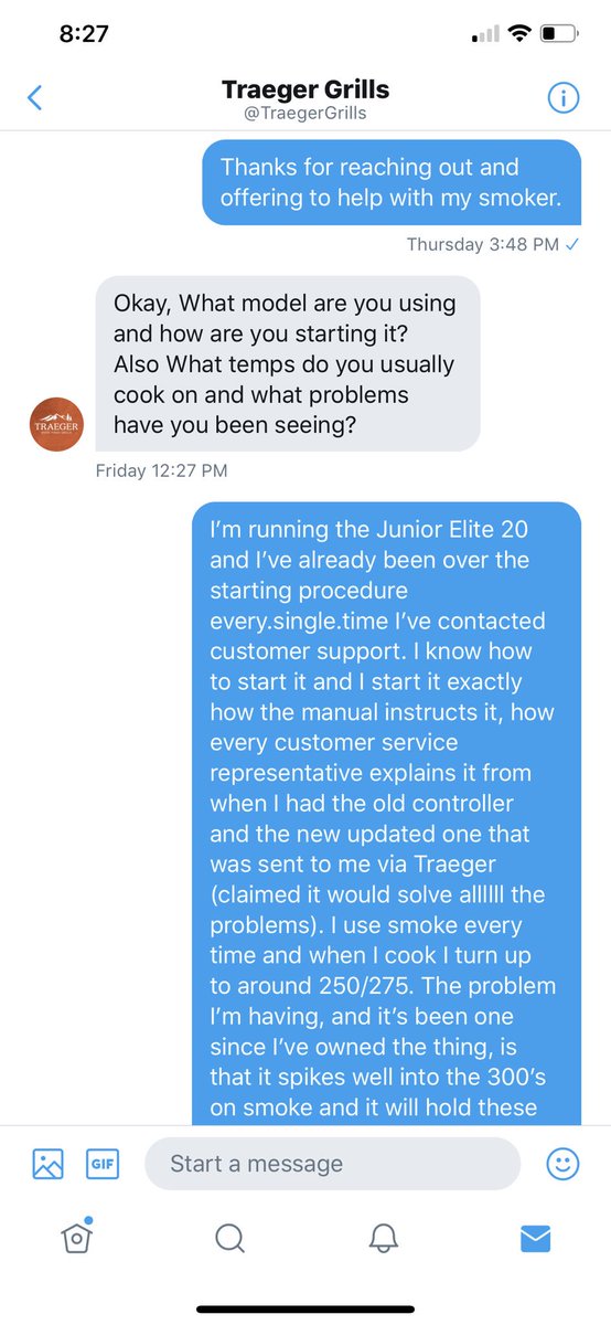 DerekSMFG's tweet photo. @TraegerGrills So much for helping! I DMed, you asked what the problem was, I replied to the dm and never got a reply. That was on FRI 9/28... I will never buy or recommend #TraegerGrills to anyone https://t.co/WEDP3XuJvW