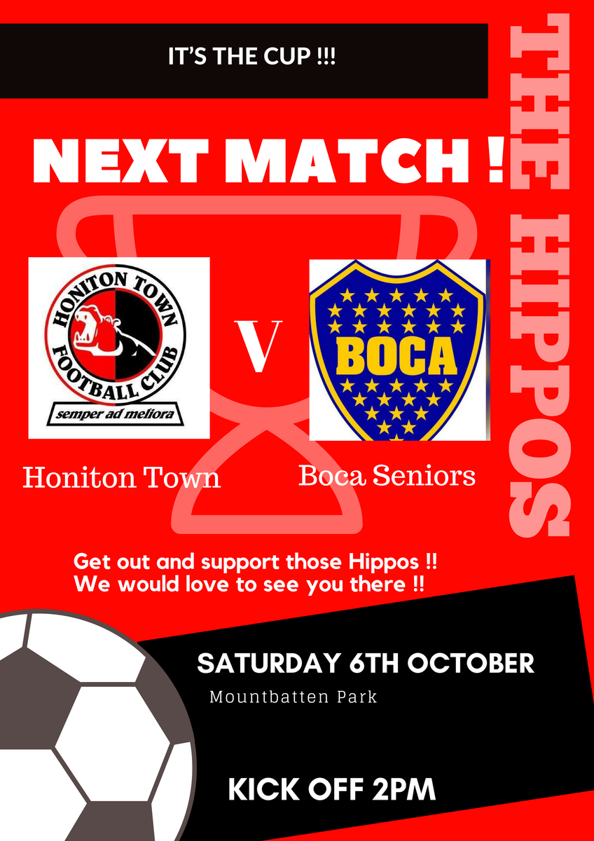 It is Cup time at Mountbatten this Saturday, as The Hippos welcome Boca Seniors to their home turf.

Please remember it’s a cup tie, so 2pm kick off.