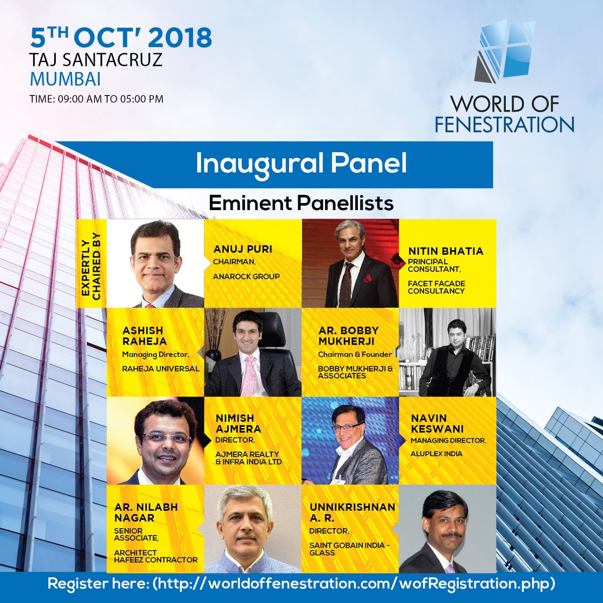The_AceTech's tweet photo. Meet our eminent panelists tomorrow at the World of Fenestration- Mumbai edition.
#WOF #WorldOfFenestration #WOF2018 #Facade #Fenestration #Aluminium #Glass #Architecture #Architects #Builders #Developers #EnergyEfficiency #Sustainability #etacetech #ACETECH #FacadeforCities https://t.co/2yFASS8xA6