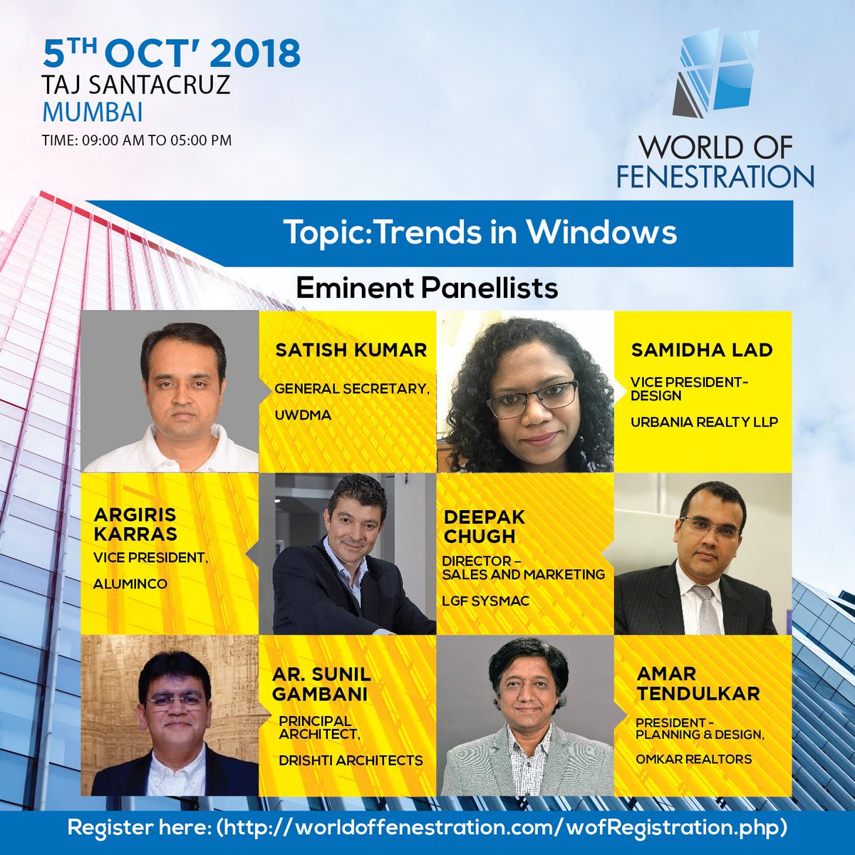 The_AceTech's tweet photo. Meet our eminent panelists tomorrow at the World of Fenestration- Mumbai edition.
#WOF #WorldOfFenestration #WOF2018 #Facade #Fenestration #Aluminium #Glass #Architecture #Architects #Builders #Developers #EnergyEfficiency #Sustainability #etacetech #ACETECH #FacadeforCities https://t.co/2yFASS8xA6