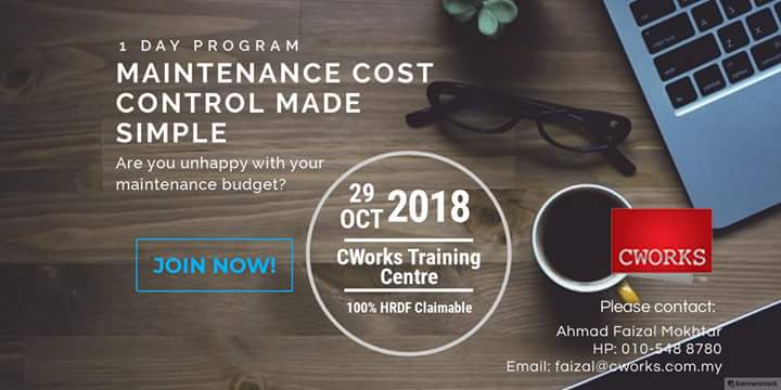 This one day program combines lean techiques with digital #CMMS technologies to empower struggling,budget-constraint maintenance managers &amp; planners with DIY maintenance cost control actions that are implementable quickly with fast result.

#iLoveMaintenance