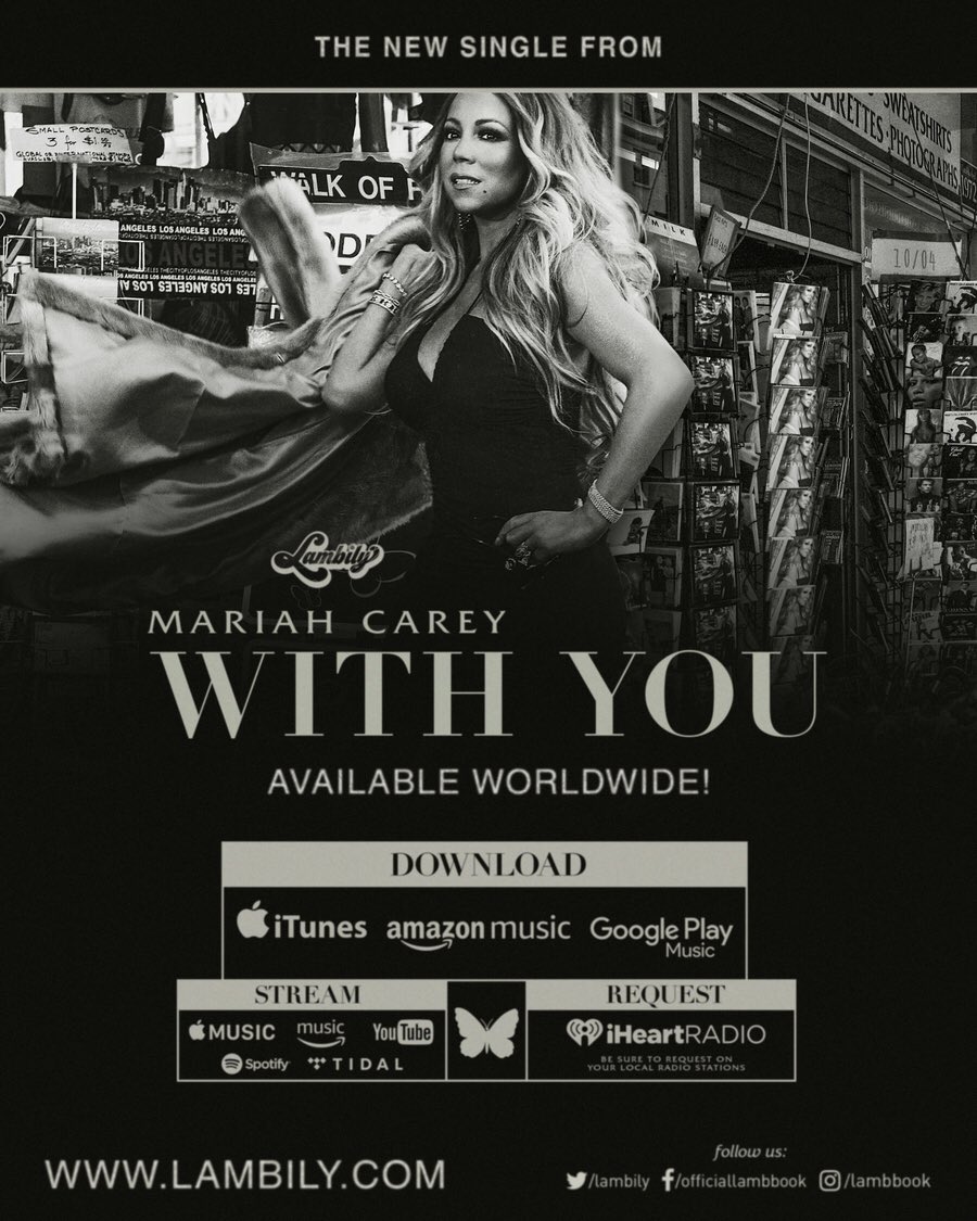 Lambily's tweet photo. The new single #WithYou π by @MariahCarey is available worldwide! Stream & Download at https://t.co/rzEkANCaVa - #MC15 has officially begun! #lambily #lambbook #mariahcarey https://t.co/jRcCvAyEWr