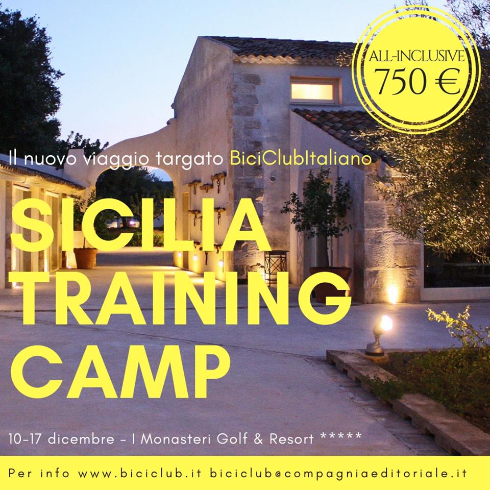 #SICILIA #TRAININGCAMP - #SIRACUSA 10-17 DICEMBRE 
<a href="/IMonasteriGolf/">I Monasteri Resort</a> - 750 € tutto incluso
E nella stessa settimana in ritiro nel nostro stesso hotel il Team Trek-Segafredo! 😍🔝🚴‍♂️
#biciclubitaliano #bicicletta #cicloturismo #vacanze #vacanzeinbici #bici