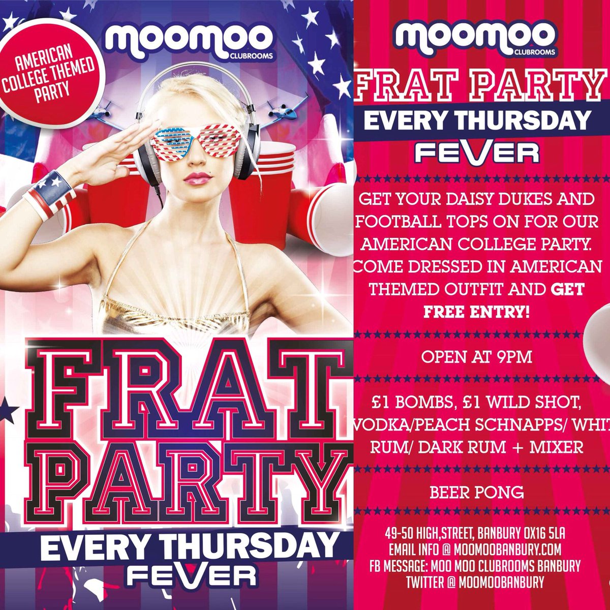 FeverBanbury's tweet photo. 🏈FRAT THURSDAY🏈
📲For FREE ENTRY Text - THURSDAY + your name + number of guests to 07484077799📲
⭐️SMIRNOFF VODKA BOOTHS JUST £40⭐️
Join us in FEVER from 9.30pm!
#FeverThursday https://t.co/U2lTQ61OLx