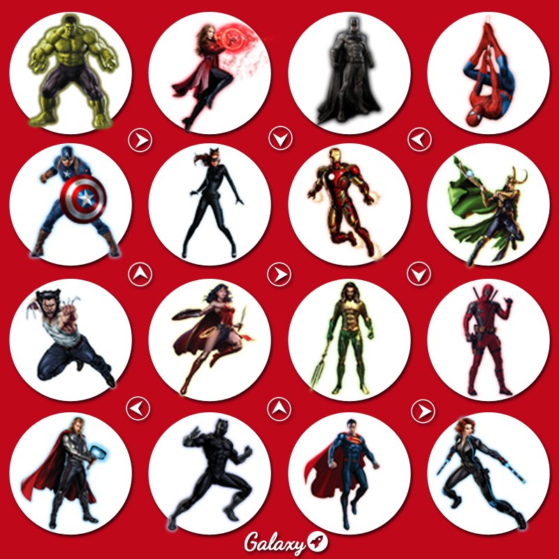 Galaxy Chat App Superheroes Collection New Collection In Premium Wheel Of Fortune Spider Man Superman Hulk And Many More Collect All Superheroes And Get A Banner With Venom And A