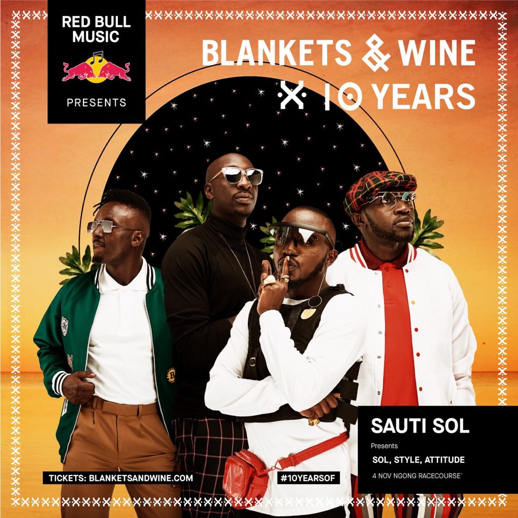📣ARTIST ANNOUNCEMENT 📣
10 years after the release of their beloved debut album, Mwanzo:
<a href="/sautisol/">SAUTI SOL</a> presents: Sol, Style, Attitude⠀
🎶🌞⠀⠀⠀⠀⠀⠀⠀⠀⠀

#10YearsOf African Sauce with Red Bull Music NOV 4th, Ngong Racecourse.
Tickets: BlanketsAndWine.com

Art by <a href="/Jebetn_/">🐑</a>