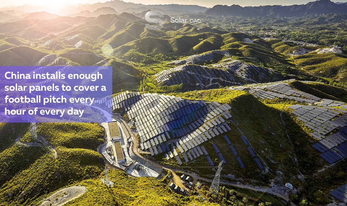 SolarDAO's tweet photo. According to @Greenpeace Unearthed, every hour of every day China (world-leading solar producer) installs enough solar panels to cover a football pitch. #solarenergy #SDfacts https://t.co/NnvKXd6BEx