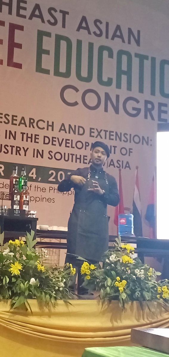 SEACEC1's tweet photo. Day 4: Mr. Tristan Joy Destura, Brand Ambassador of 1883 Maison Routin France with his skills demonstration on Barista Skills and Latte Art.  #SEACEC2018 https://t.co/ZVC5oScjl5