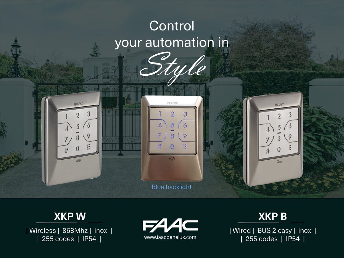 #FAAC introduces the XKP keypad!
This keypad is available in two versions: the #wireless 868Mhz and BUS2easy.

Interested in this new stylish keypad?
The XKP W and XKP B are now available at your #electrical #wholesaler or installer! faacbenelux.com

#technology