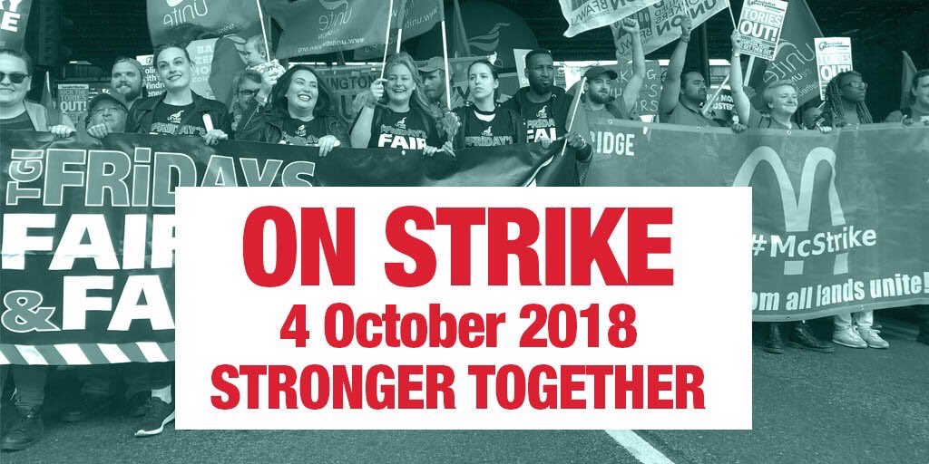So much solidarity to all the workers walking out of McDonalds, Wetherspoons, TGI Friday’s and the drivers on strike at Uber Eats and Deliveroo today.

Fighting for £10 an hour and union recognition ✊️ #FFS410 #McStrike #SpoonsStrike #AllEyesonTGIs