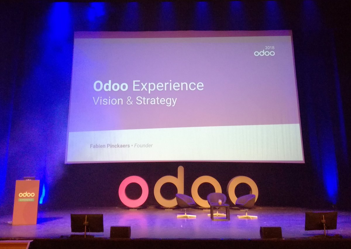 The keynote of <a href="/fpodoo/">Fabien Pinckaers</a> about the vision and strategy of #Odoo is about to start! #OdooExperience