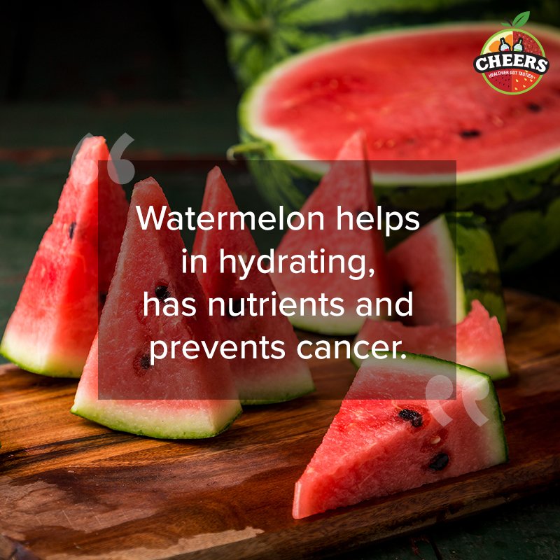 Watermelon is also packed with lycopene and amino acids, all combining to contribute towards healthy skin and aiding the immune system. 

#Cheers #CheersHealthDrink #CheersToHealth #BenefitsOfWatermelon
