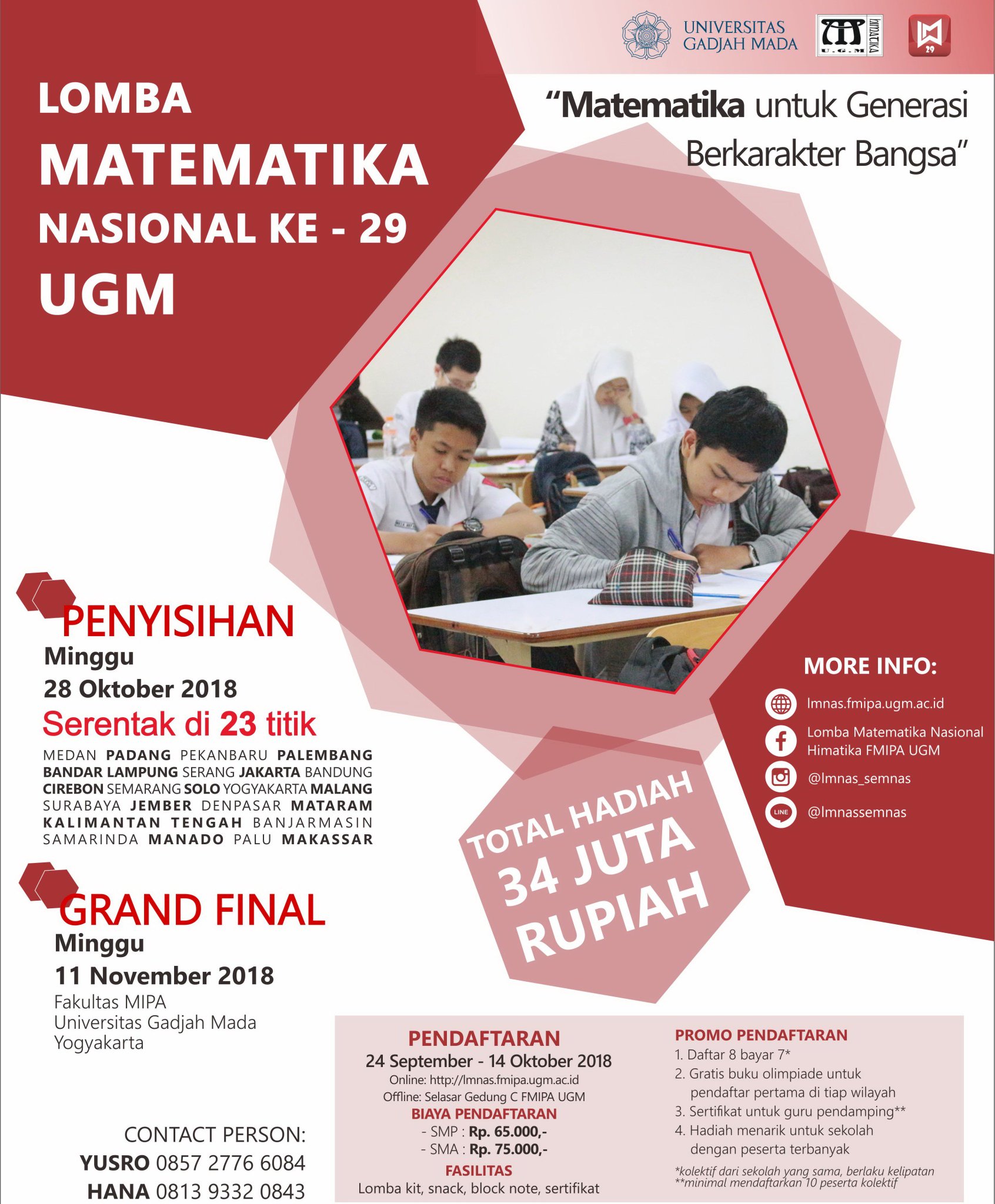 Star Jogja 101 3 FM on Twitter "Lomba Matematika Nasional ke 29 yang diadakan oleh Himpunan Mahasiswa Matematika UGM Peserta siswa SMP Sederajat dan