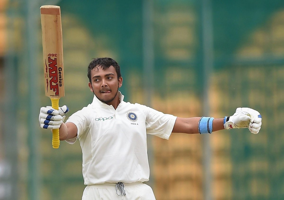 VVSLaxman281's tweet photo. Wonderful century on debut for Prithvi Shaw. Great to see a 18 year old go out and play his natural game. Got a bright future. #IndvWI https://t.co/e86XPsg6ho