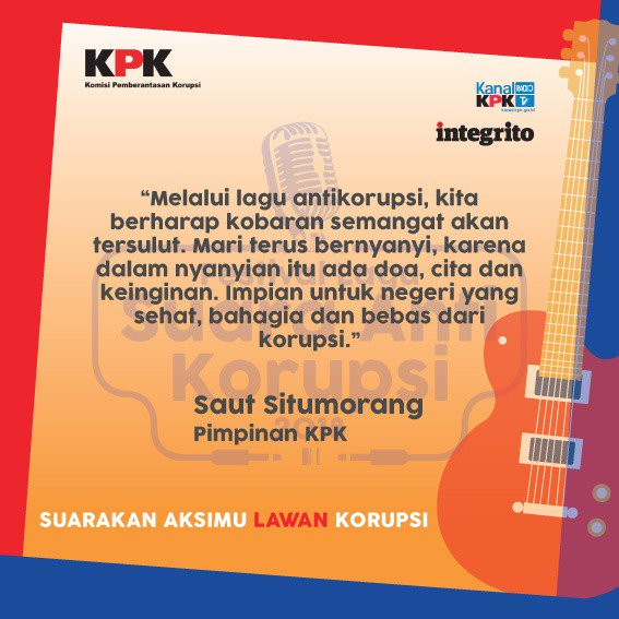 festivalsaksi's tweet photo. Berantas korupsi lewat lagumu! Bisa! Yuk ikutan #FestivallaguSAKSI2018 batas akhir submit karya 15 Oktober 2018 detail 👉 https://t.co/3CR8gIaBFR @mystereoillBand @faridstevy  @ORKES_PMK @endahNrhesa @cheCUPUMANIK @robinavicula @ariefblingsatan @metallesa_ @kanal_kpk @KPK_RI https://t.co/6Kli0d05CB