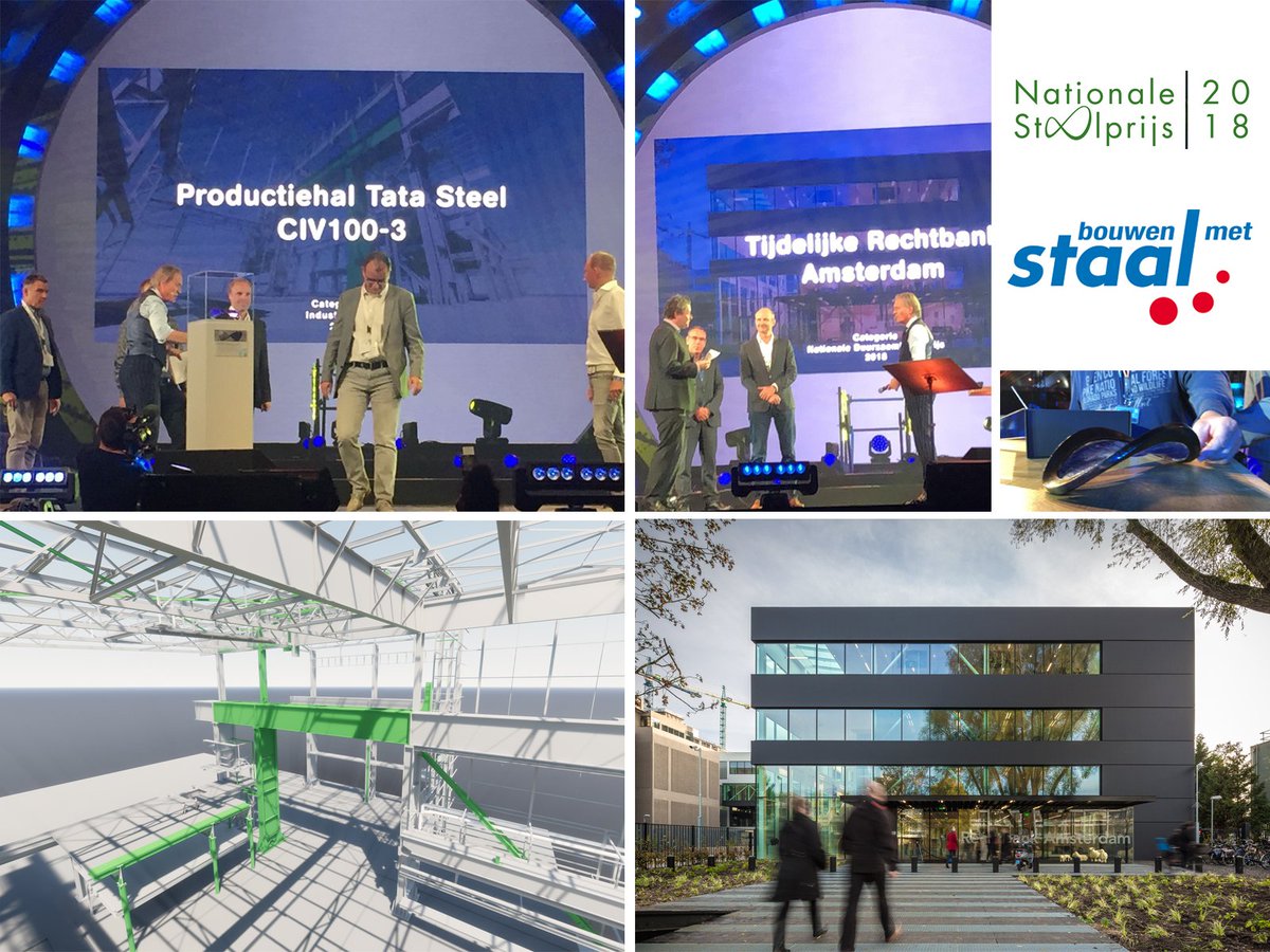 IMd_ingenieurs's tweet photo. Nationale #Staalprijs 2018 voor twee projecten van IMd: https://t.co/COOi4dZXun ! Winnaar categorie #Industriebouw:  Productiehal Tata Steel Velsen-Noord, winnaar categorie Nationale #Duurzaamheidsprijs Staal: Tijdelijke Rechtbank Amsterdam. https://t.co/OaeQEpqRhM