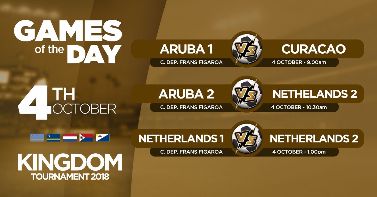 Ook vandaag weer een druk programma! Hieronder de Nederlandse tijden:
16:30 Curacao - Nederland ⚾️
16:30 Aruba 2 - Nederland 2 ⚽️
19:00 Aruba - Nederland ⚾️
19:00 Nederland 1 - Nederland 2 ⚽️