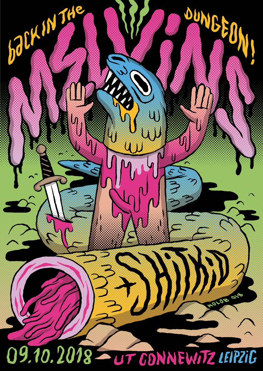 Am kommenden Dienstag: <a href="/melvinsdotcom/">melvins.com</a> &amp; <a href="/shitkidmusic/">ShitKid</a>. Das Posterdesign kommt von Holob. #melvins #shitkid #doom #sludge #ipecac #lofigarage