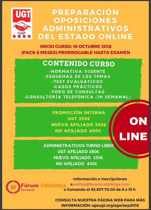 Prepara tus oposiciones ON-LINE con nosotros <a href="/FeSP_UGT/">UGT Exterior</a> <a href="/_efermar/">Encarna Fdez UGT</a> <a href="/ugtcatalunya/">UGT de Catalunya</a> <a href="/UGT_Comunica/">UGT</a> <a href="/ugtdiba/">UGT Diputació de Barcelona.</a> @UGT_UPF <a href="/UGTTerresLleida/">UGT-Terres de Lleida</a> <a href="/FeSMC_UGT/">FeSMC.UGT</a> <a href="/ugt/">ugt</a>