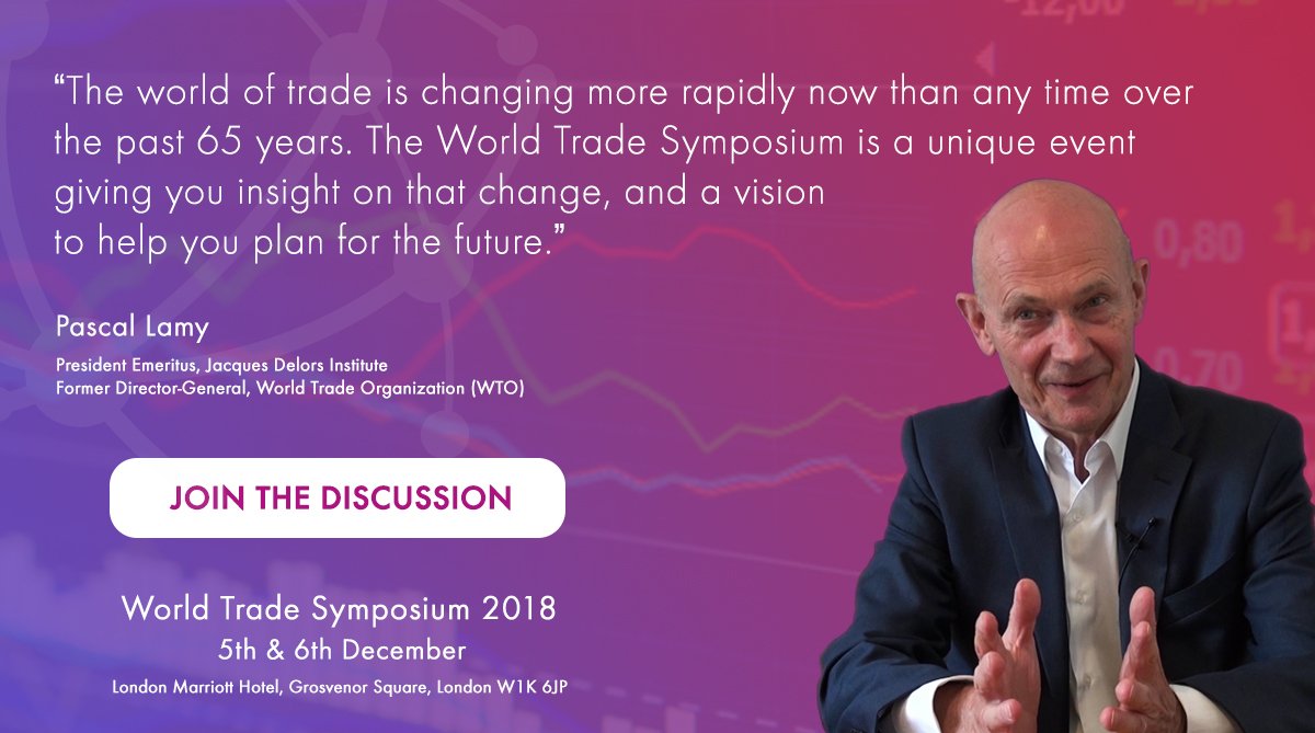 WTS_Finastra's tweet photo. “The world of trade is changing more rapidly now than any time over the past 65 years. The World Trade Symposium is a unique event giving you insight on that change, and a vision to help you plan for the future.”  #WorldTrade18 @PascalLamyEU https://t.co/rNDuSoRMml